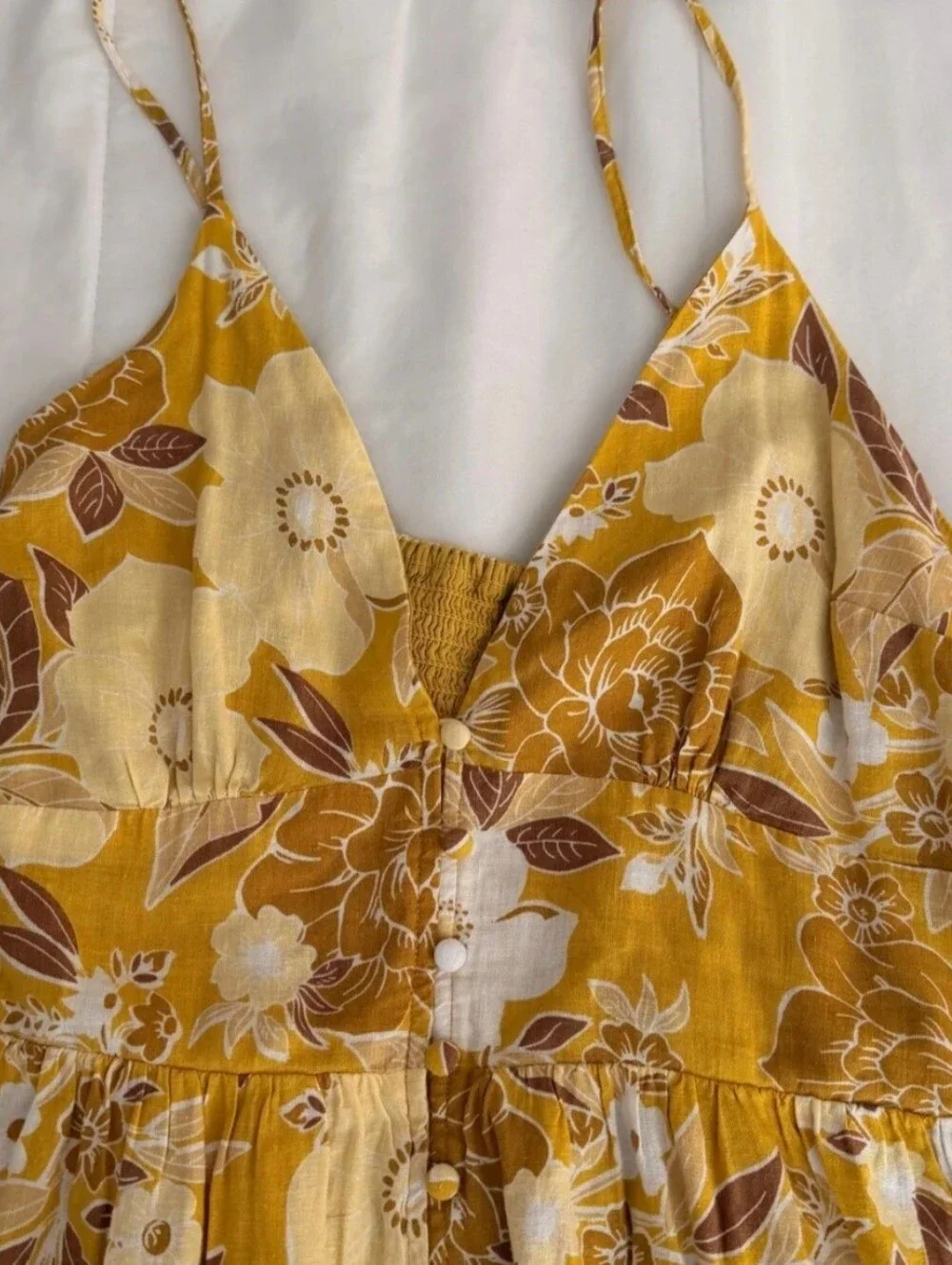 A&F Maxi Dress, Size XS, Linen Blend, Yellow Tones, Sleeveless
